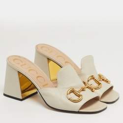 مملوكة مسبقًا Gucci Horsebit Size 38.5 Cream  Leather Slide Sandals