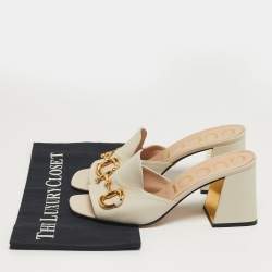 مملوكة مسبقًا Gucci Horsebit Size 38.5 Cream  Leather Slide Sandals