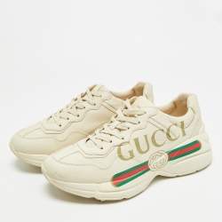 Pre Owned حذاء رياضي غوتشي جلد كريمي بشعار قديم ريتون مقاس 36.5