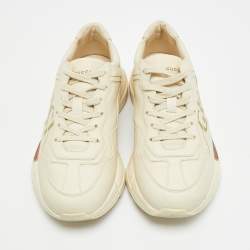 Pre Owned حذاء رياضي غوتشي جلد كريمي بشعار قديم ريتون مقاس 36.5