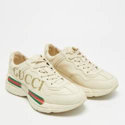 Pre Owned حذاء رياضي غوتشي جلد كريمي بشعار قديم ريتون مقاس 36.5