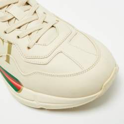 Pre Owned حذاء رياضي غوتشي جلد كريمي بشعار قديم ريتون مقاس 36.5