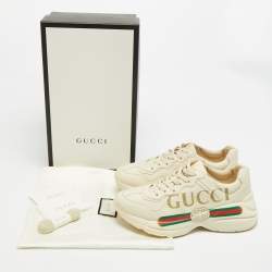 Pre Owned حذاء رياضي غوتشي جلد كريمي بشعار قديم ريتون مقاس 36.5