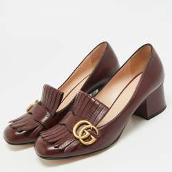 Pre Owned حذاء كعب عالي غوتشي جي جي مارمونت جلد خمري مقاس 39.5