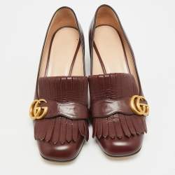 Pre Owned حذاء كعب عالي غوتشي جي جي مارمونت جلد خمري مقاس 39.5