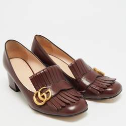 Pre Owned حذاء كعب عالي غوتشي جي جي مارمونت جلد خمري مقاس 39.5