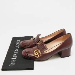 Pre Owned حذاء كعب عالي غوتشي جي جي مارمونت جلد خمري مقاس 39.5