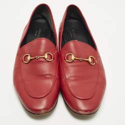 Pre Owned Gucci Jordaan Size 41 Red Leather Horsebit Loafers