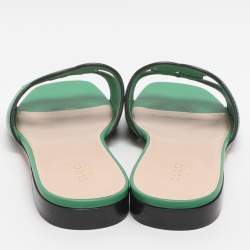 Pre Owned Gucci Interlocking GG Cutout Size 39 Green Leather Flat Sandals