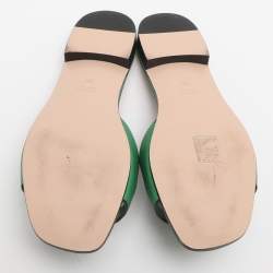 Pre Owned Gucci Interlocking GG Cutout Size 39 Green Leather Flat Sandals