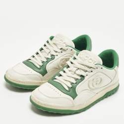 مملوكة مسبقًا Gucci Mac80 Size 37 Green/White Fabric and Leather Slip On Sneakers