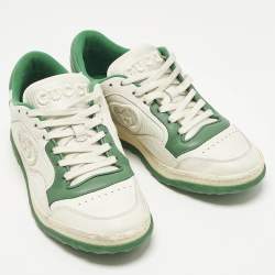 مملوكة مسبقًا Gucci Mac80 Size 37 Green/White Fabric and Leather Slip On Sneakers