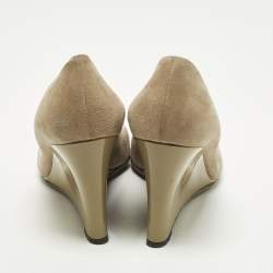 Pre Owned Gucci Horsebit Size 38.5 Grey Patent Leather and Suede Wedge Pumps