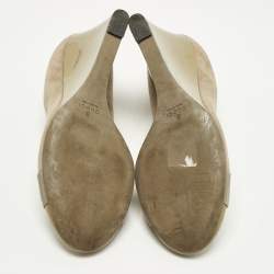 Pre Owned Gucci Horsebit Size 38.5 Grey Patent Leather and Suede Wedge Pumps