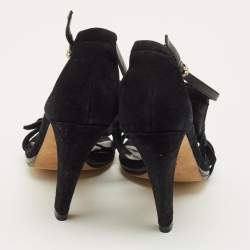 Pre Owned صندل إصبع غوتشي مزين شراشيب و فيونكة بفتحة كعب سويدي بني مقاس 39.5