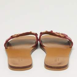 Pre Owned Gucci Horsebit Size 38 Red Leather Flat Slide