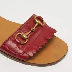 Pre Owned Gucci Horsebit Size 38 Red Leather Flat Slide