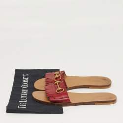 Pre Owned Gucci Horsebit Size 38 Red Leather Flat Slide