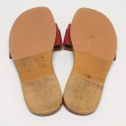 Pre Owned Gucci Horsebit Size 38 Red Leather Flat Slide