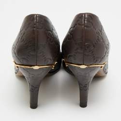 Pre Owned حذاء كعب عالي غوتشي مقدمة دائرية جوتشيسيما جلد برتقالي مقاس 37.5