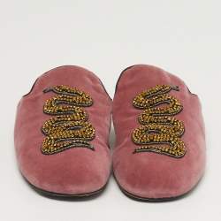 Pre Owned Gucci Lawrence Size 40.5 Pink Velvet Crystal Embellished Flat Mules