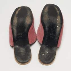 Pre Owned Gucci Lawrence Size 40.5 Pink Velvet Crystal Embellished Flat Mules
