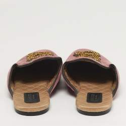 Pre Owned Gucci Lawrence Size 40.5 Pink Velvet Crystal Embellished Flat Mules