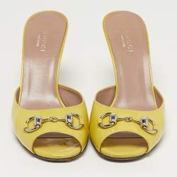 Pre Owned Gucci Horsebit Size 36 Yellow Patent Leather Slide Sandals