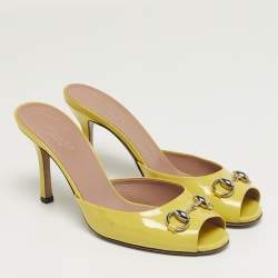 Pre Owned Gucci Horsebit Size 36 Yellow Patent Leather Slide Sandals