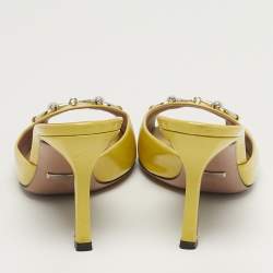 Pre Owned Gucci Horsebit Size 36 Yellow Patent Leather Slide Sandals