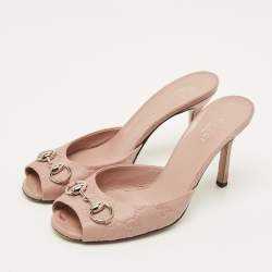 Pre Owned Gucci Horsebit Size 37 Pink Leather Guccissima Slide Sandals