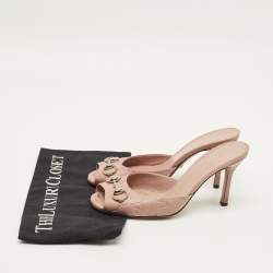 Pre Owned Gucci Horsebit Size 37 Pink Leather Guccissima Slide Sandals