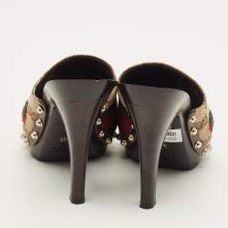 Pre Owned Gucci Horsebit Size 37.5 Beige Canvas Platform Sandals