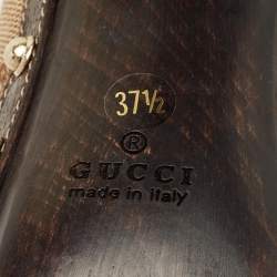 Pre Owned Gucci Horsebit Size 37.5 Beige Canvas Platform Sandals