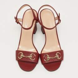 مملوكة مسبقًا Gucci Horsebit Size 36 Burgundy Leather Ankle Strap Sandals