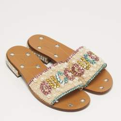 مملوكة مسبقًا صندل غوتشي ماكسيم مزين بالكريستال شامواه أسود منزلق مقاس 38