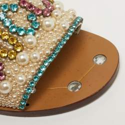 مملوكة مسبقًا صندل غوتشي ماكسيم مزين بالكريستال شامواه أسود منزلق مقاس 38