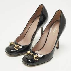 Pre Owned Gucci Horsebit Size 36 Black Patent Leather Peep Toe Pumps