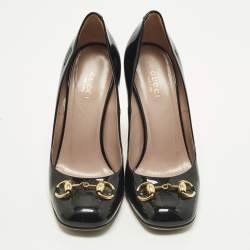 Pre Owned Gucci Horsebit Size 36 Black Patent Leather Peep Toe Pumps