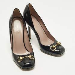 Pre Owned Gucci Horsebit Size 36 Black Patent Leather Peep Toe Pumps