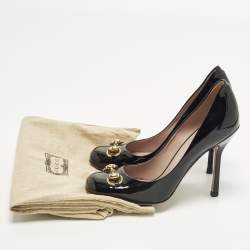 Pre Owned Gucci Horsebit Size 36 Black Patent Leather Peep Toe Pumps