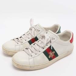 Pre Owned حذاء رياضي غوتشي أربطة تفاصيل قلب ويب ايس جلد أبيض مقاس 39.5