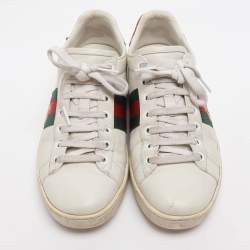 Pre Owned حذاء رياضي غوتشي أربطة تفاصيل قلب ويب ايس جلد أبيض مقاس 39.5