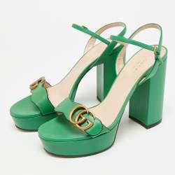 مملوكة مسبقًا Gucci GG Marmont Size 38 Green Leather Platform Sandals