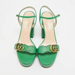 مملوكة مسبقًا Gucci GG Marmont Size 38 Green Leather Platform Sandals