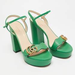 مملوكة مسبقًا Gucci GG Marmont Size 38 Green Leather Platform Sandals