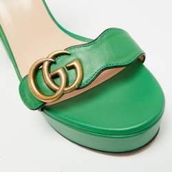 مملوكة مسبقًا Gucci GG Marmont Size 38 Green Leather Platform Sandals