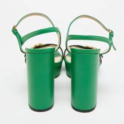 مملوكة مسبقًا Gucci GG Marmont Size 38 Green Leather Platform Sandals