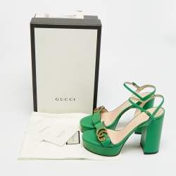 مملوكة مسبقًا Gucci GG Marmont Size 38 Green Leather Platform Sandals