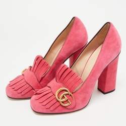 مملوكة مسبقًا حذاء كعب عالي غوتشي شراشيب مارمونت جي جي سويدي أخضر مقاس 37